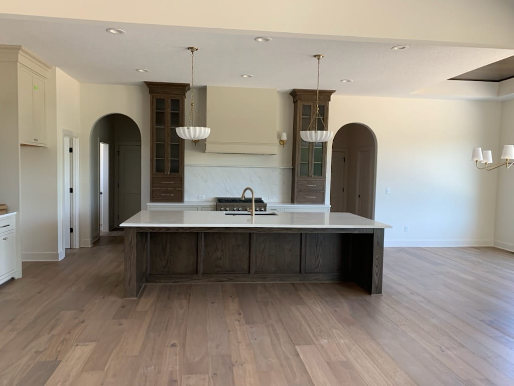 Custom kitchen island with stain and lacquer finish in Wichita, Kansas