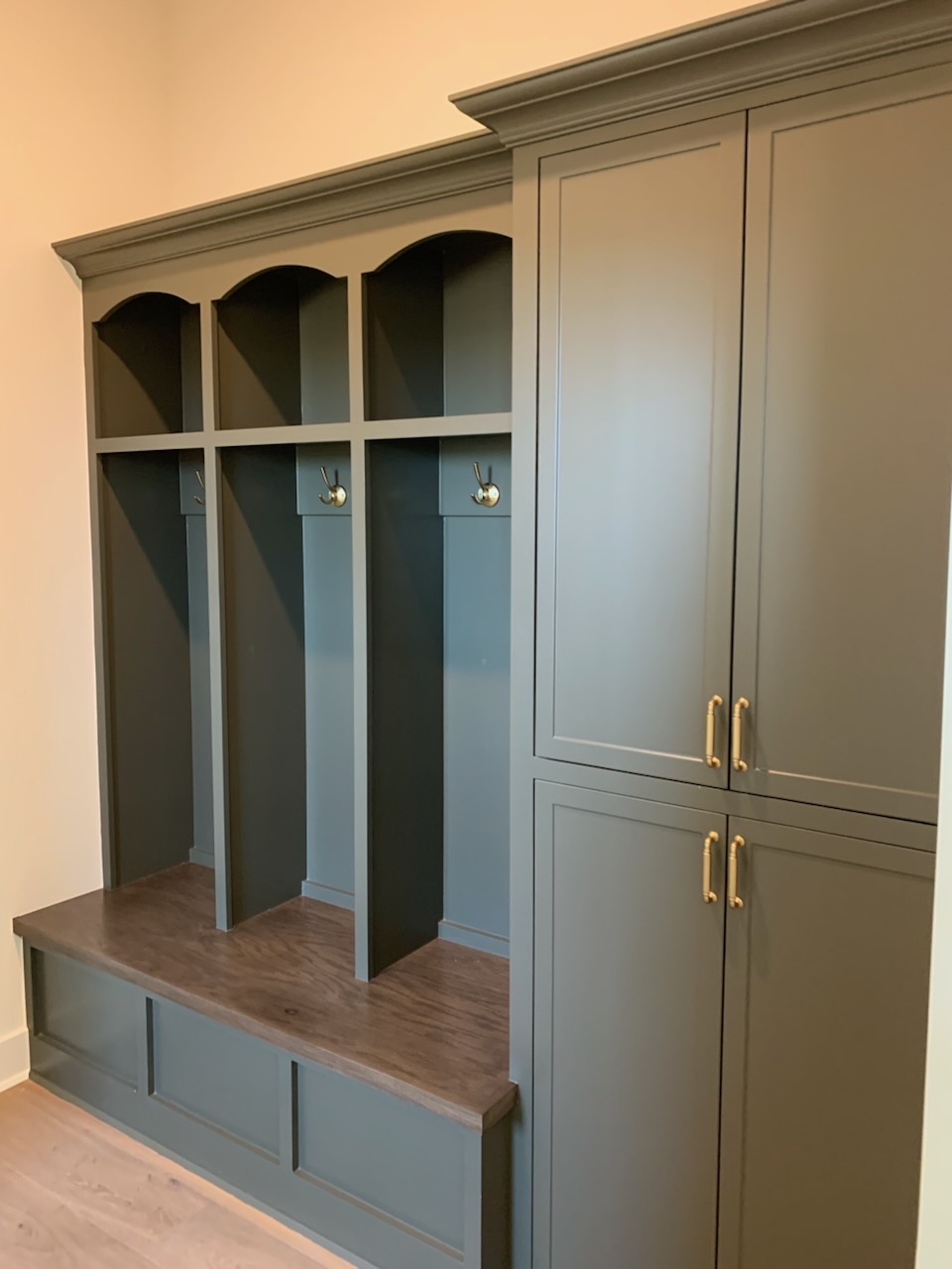 Custom painted mudroom lockers by Alpha Painting & Restoration
